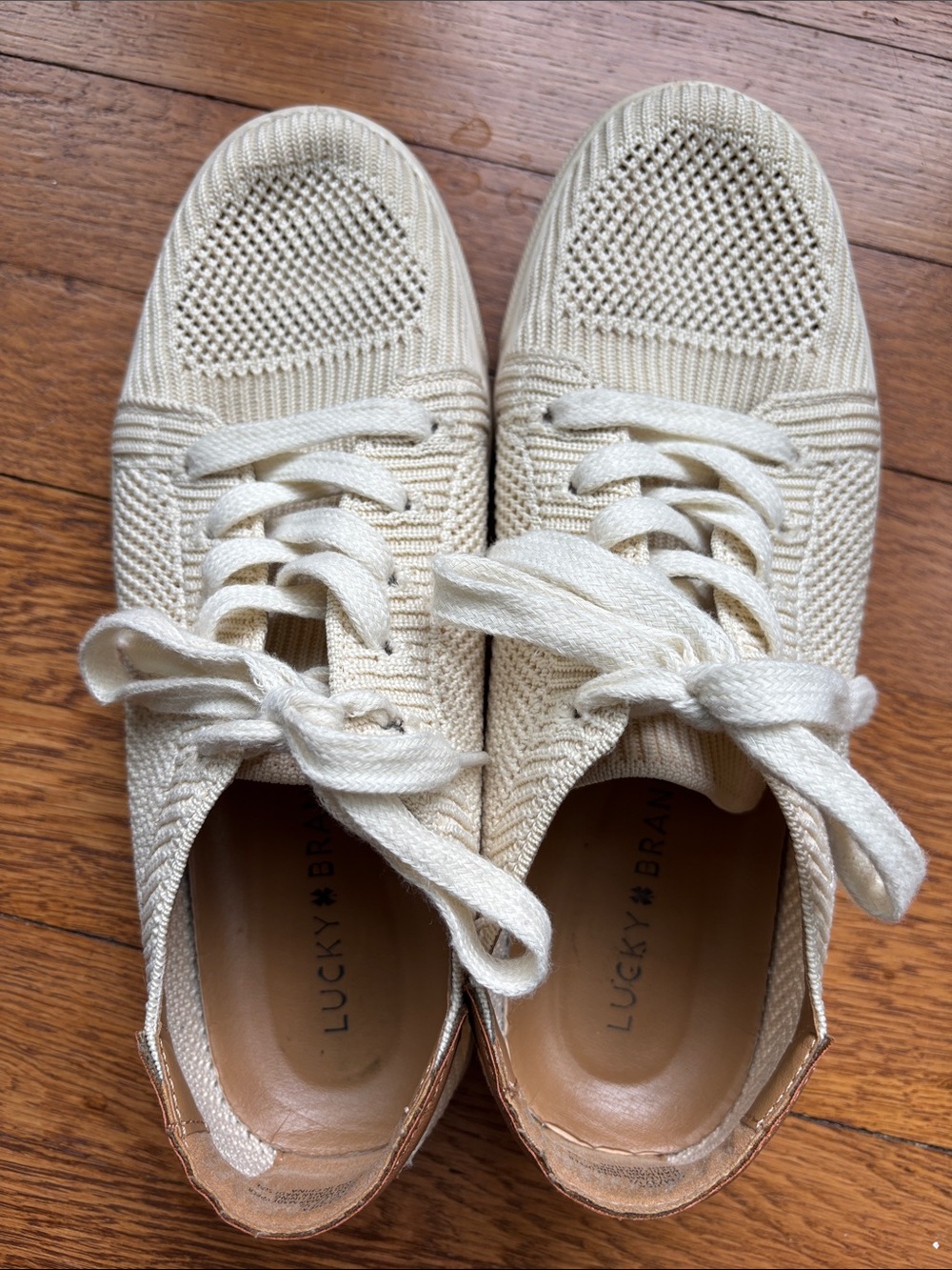 Lucky Brand cream mesh knit sneakers. Women’s size 7